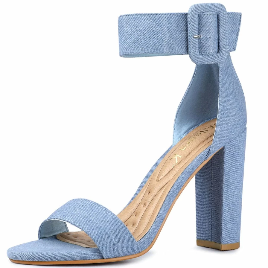 Allegra K Women's Block Heel Ankle Strap Sandals with Zipper and Buckle Detail - BC0593