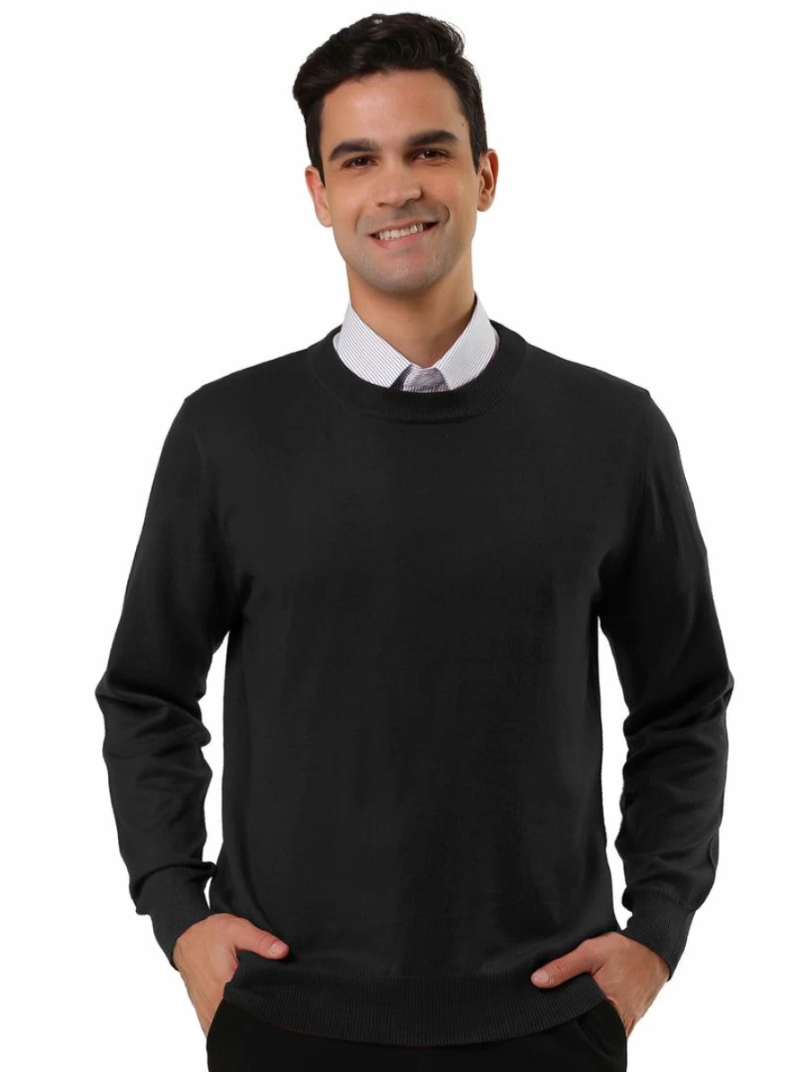 Men's Casual Solid Color Knit Sweater Long Sleeve Round Neck Pullover