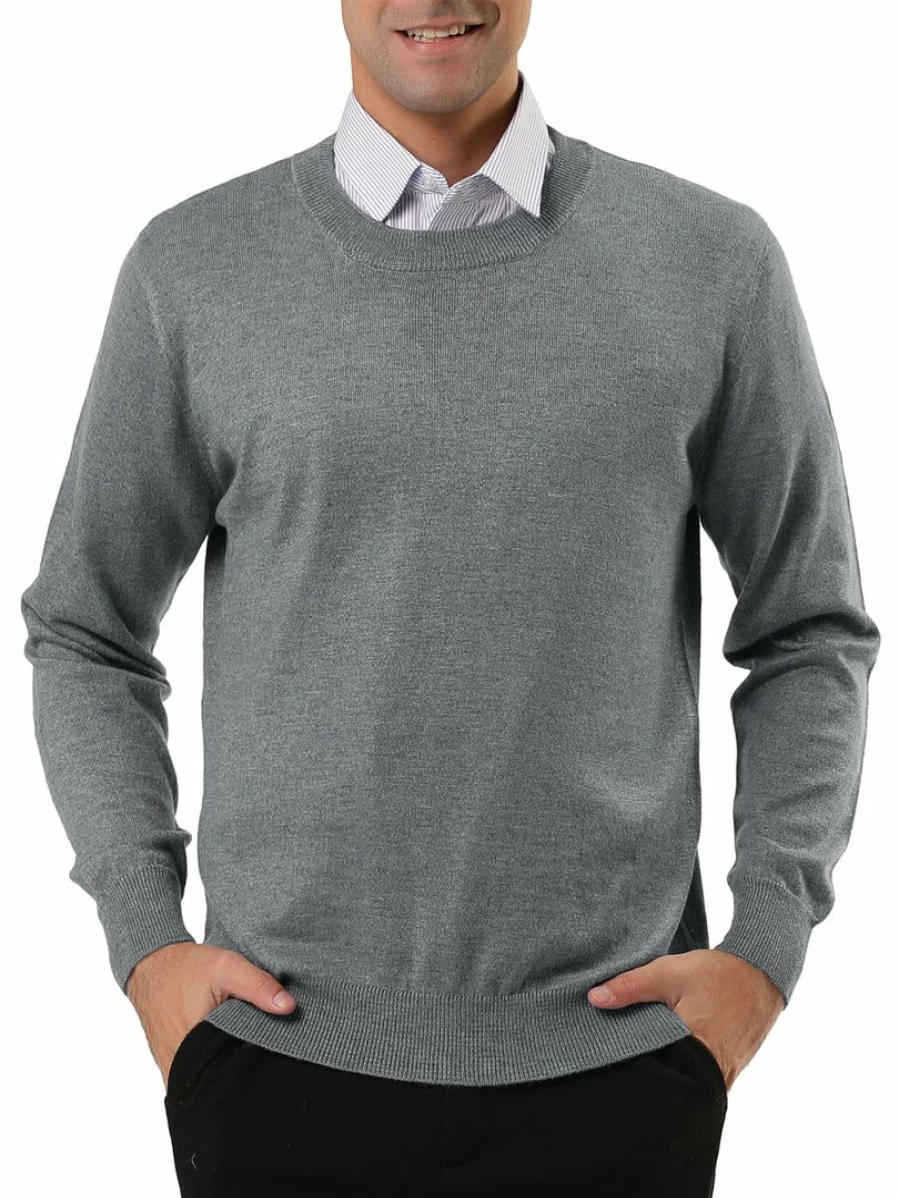 Men's Casual Solid Color Knit Sweater Long Sleeve Round Neck Pullover