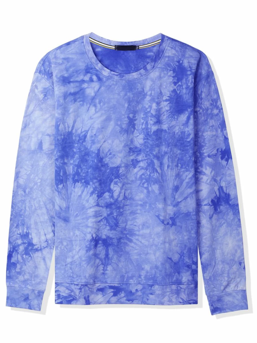 Men's Tie-Dye Color Block Pullover Sweatshirt - Long Sleeve Round Neck Printed Casual Top
