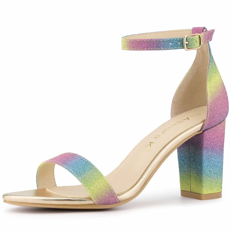 Women's Chunky Heel Sandals with Gradient Glitter - Elegant Party Shoes for Evening Wear