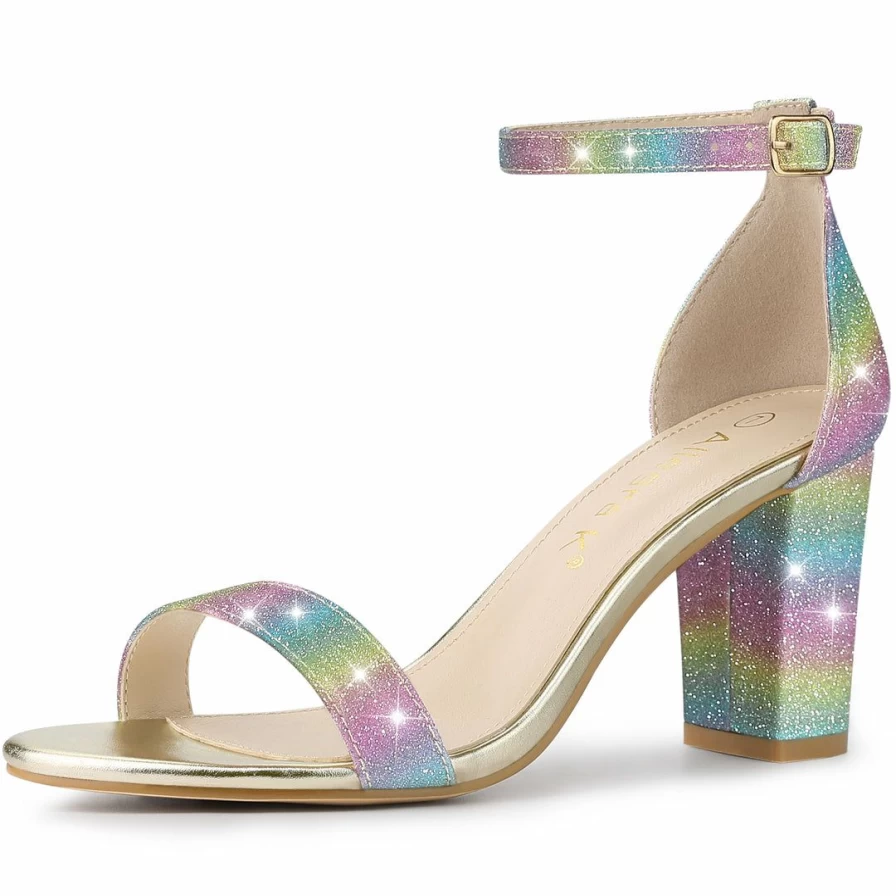 Women's Chunky Heel Sandals with Gradient Glitter - Elegant Party Shoes for Evening Wear