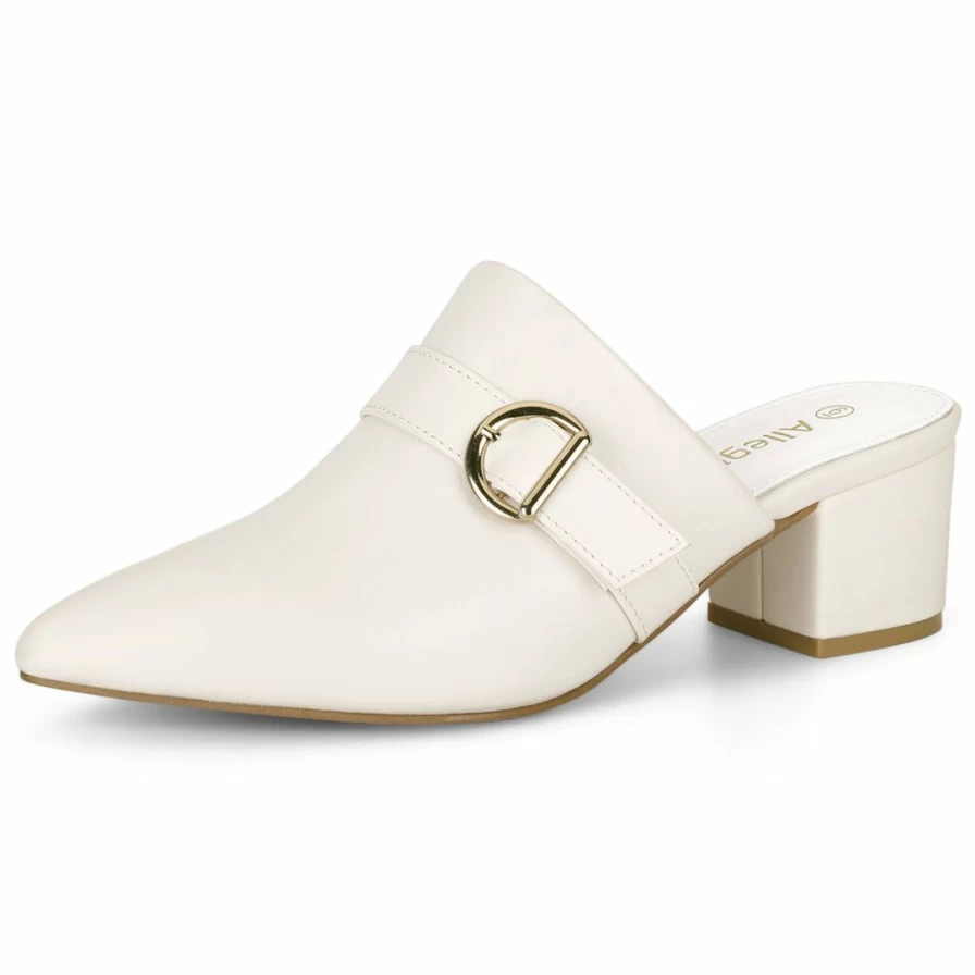 Allegra K Women's Chunky Heel Pointed Toe Mules - Stylish Slip-On Dress Shoes for Women
