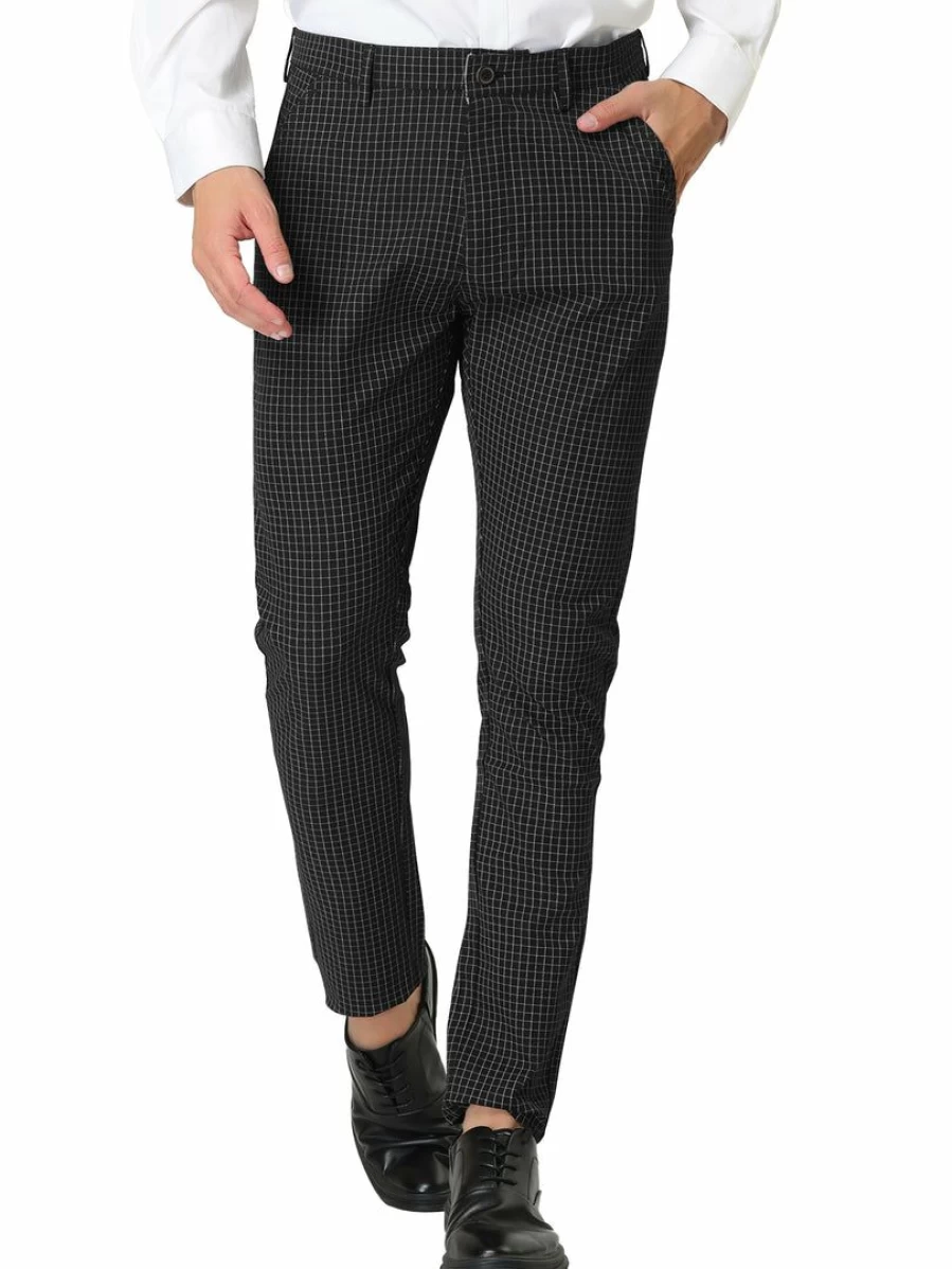 Men's Slim Fit Plaid Dress Pants - Classic Checked Formal Trousers for Business Casual