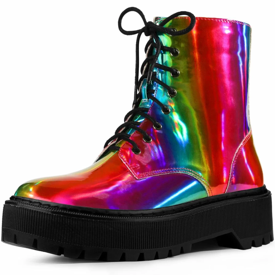 Women's Chunky Platform Combat Boots Round Toe Lace-Up Ankle Boots Fashion Shoes