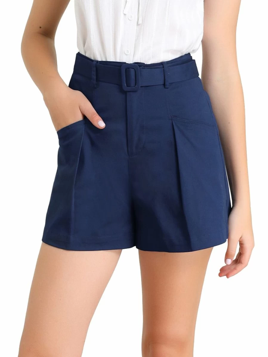 Women's High Waist Summer Shorts with Belt and Pockets for Work & Office | Cotton Comfort