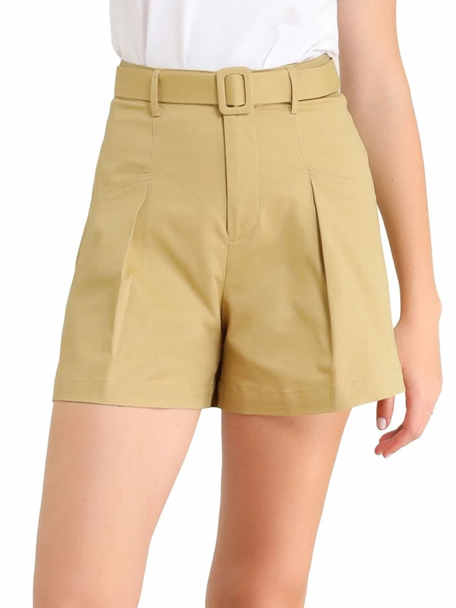 Women's High Waist Summer Shorts with Belt and Pockets for Work & Office | Cotton Comfort