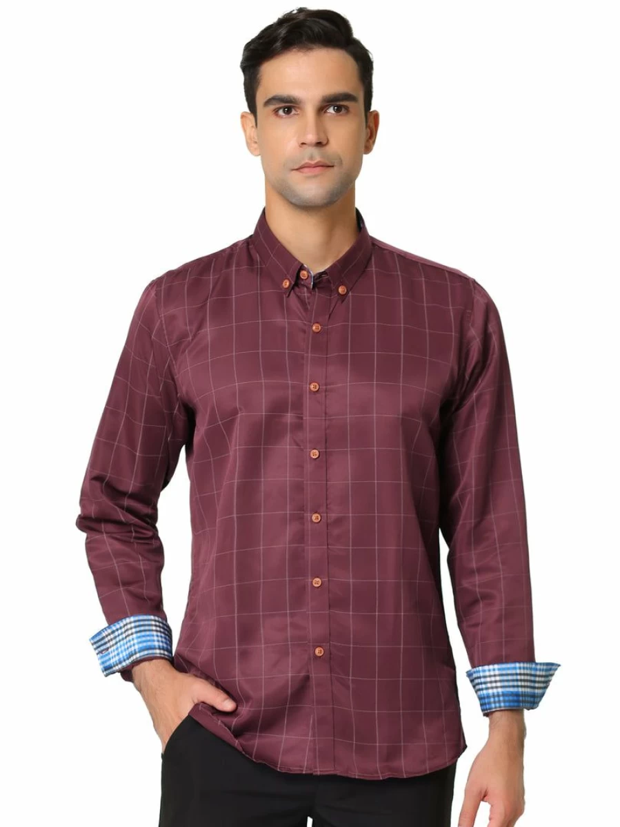 Men's Long Sleeve Plaid Dress Shirt Button Down Business Casual Contrast Style