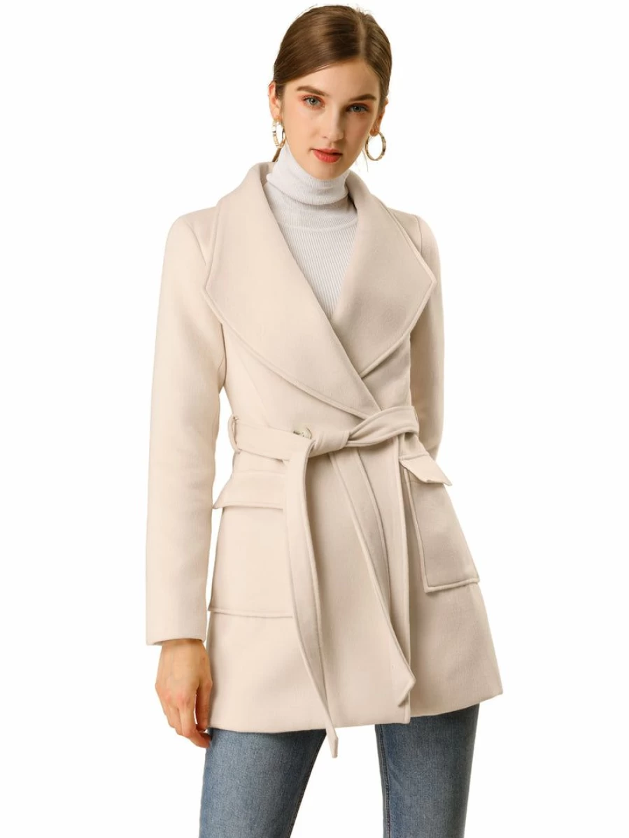 "Stylish Shawl Collar Overcoat with Pockets for Women - Elegant Long Coat"