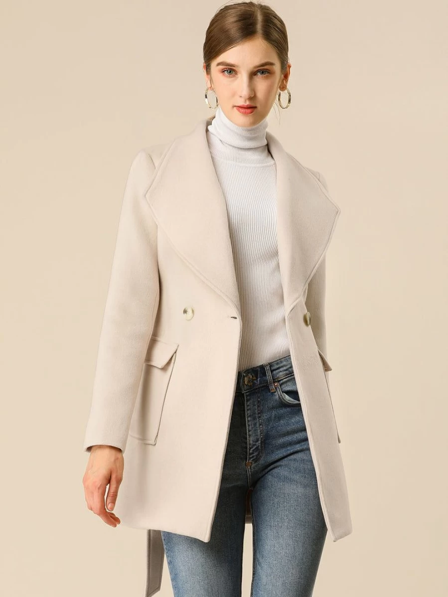 "Stylish Shawl Collar Overcoat with Pockets for Women - Elegant Long Coat"