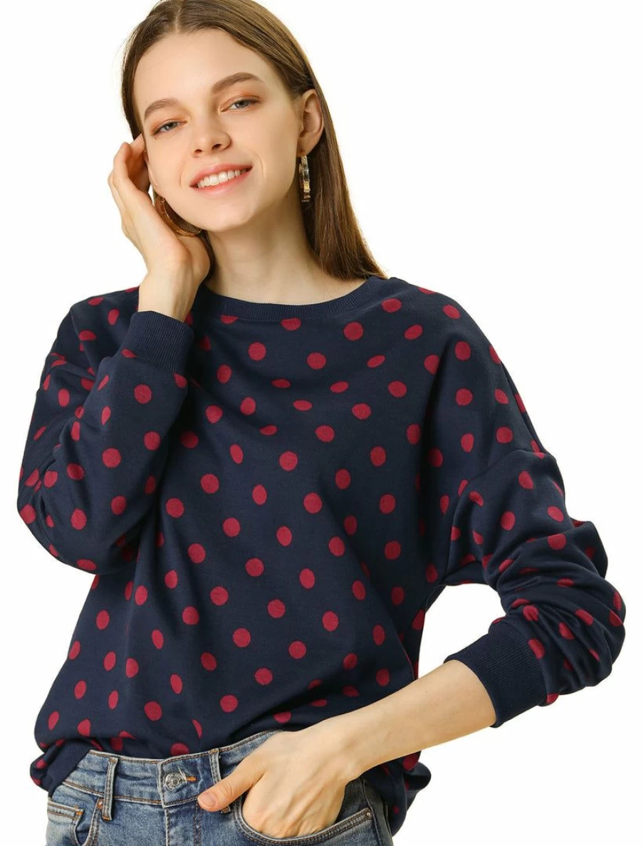 Women's Loose Knit Polka Dot Print Top - Comfortable Casual Blouse for Everyday Wear