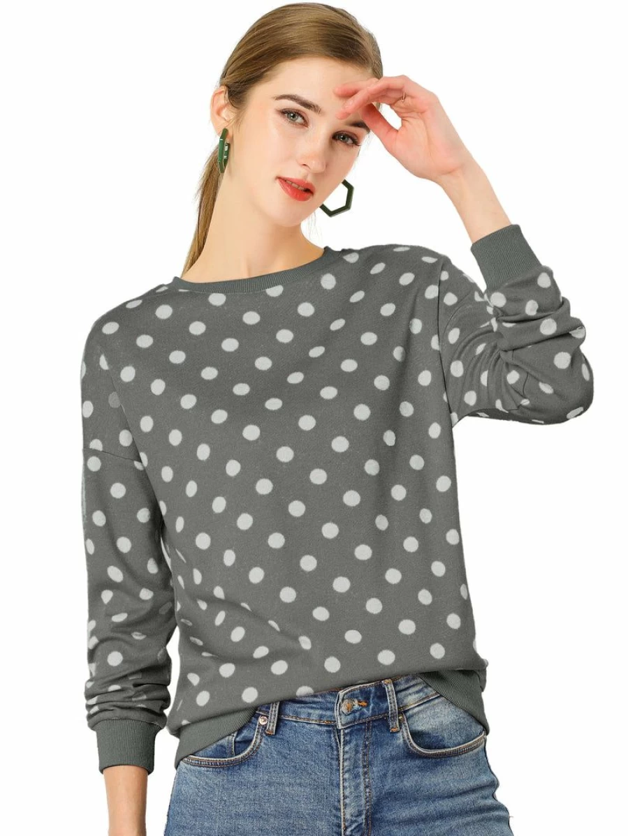 Women's Loose Knit Polka Dot Print Top - Comfortable Casual Blouse for Everyday Wear
