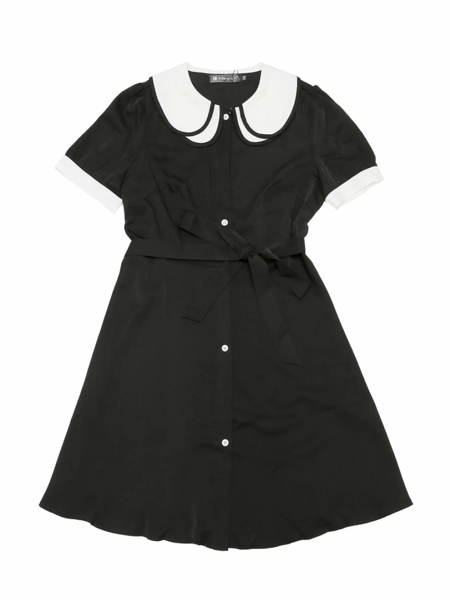 Black Women's Peter Pan Collar Contrast Button Down Shirt Dress by Allegra K