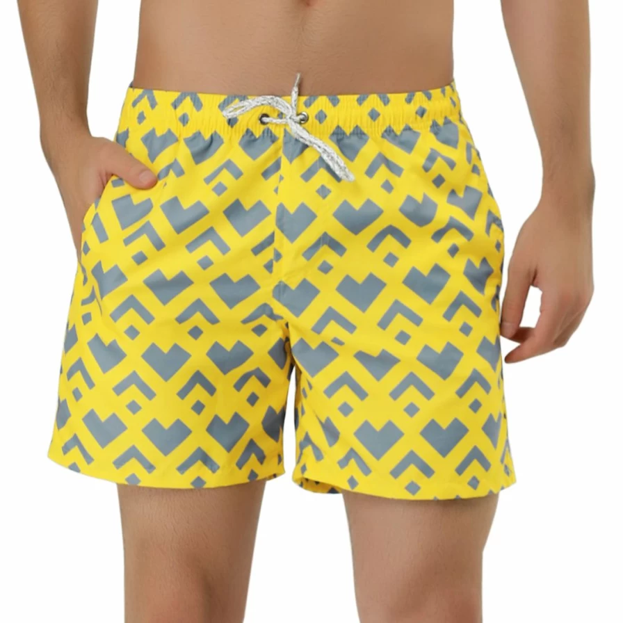 Men's Summer Swim Shorts Elastic Waist Drawstring Beach Board Shorts with Mesh Lining Quick-Dry Comfort