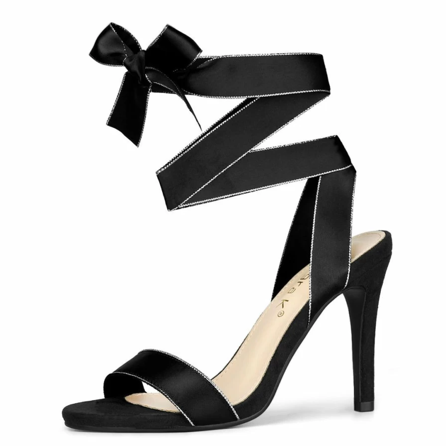 Women's Satin Ankle Strap Stiletto Heel Sandals - Elegant High Heel Dress Shoes for Evening Wear