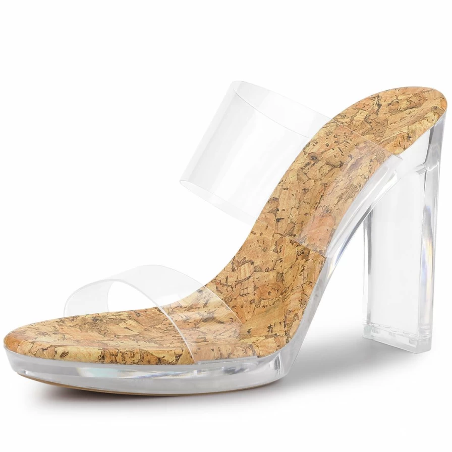 Women's Platform Slide Sandals with Clear Heel - Comfortable Summer Shoes