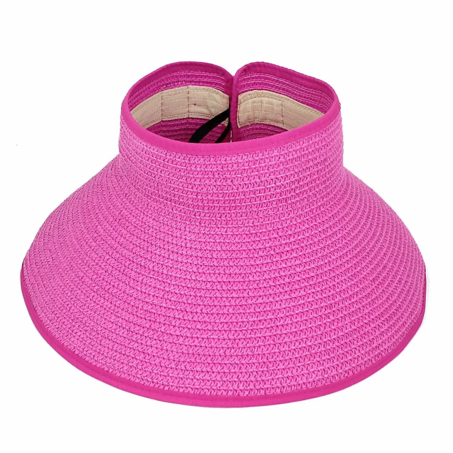 Allegra K Women's Foldable Roll-Up Straw Sun Hat with Bowknot Decor in Fuchsia for Beach Accessories