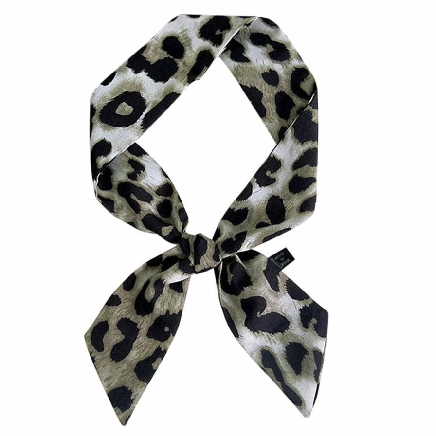 Leopard Print Skinny Scarf for Women - Long Animal Pattern Neck Scarf & Headband Accessory