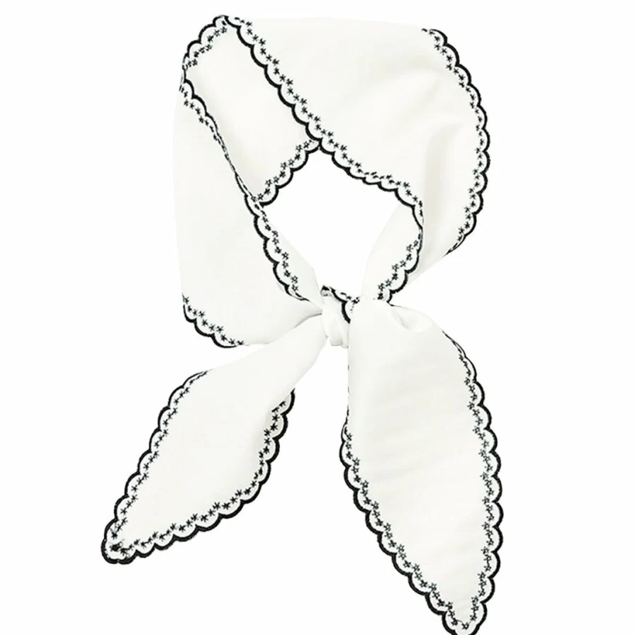 Elegant Silk-Like Ribbon Scarf with Lace Embroidery - Versatile Skinny Neckerchief for Hair or Waist