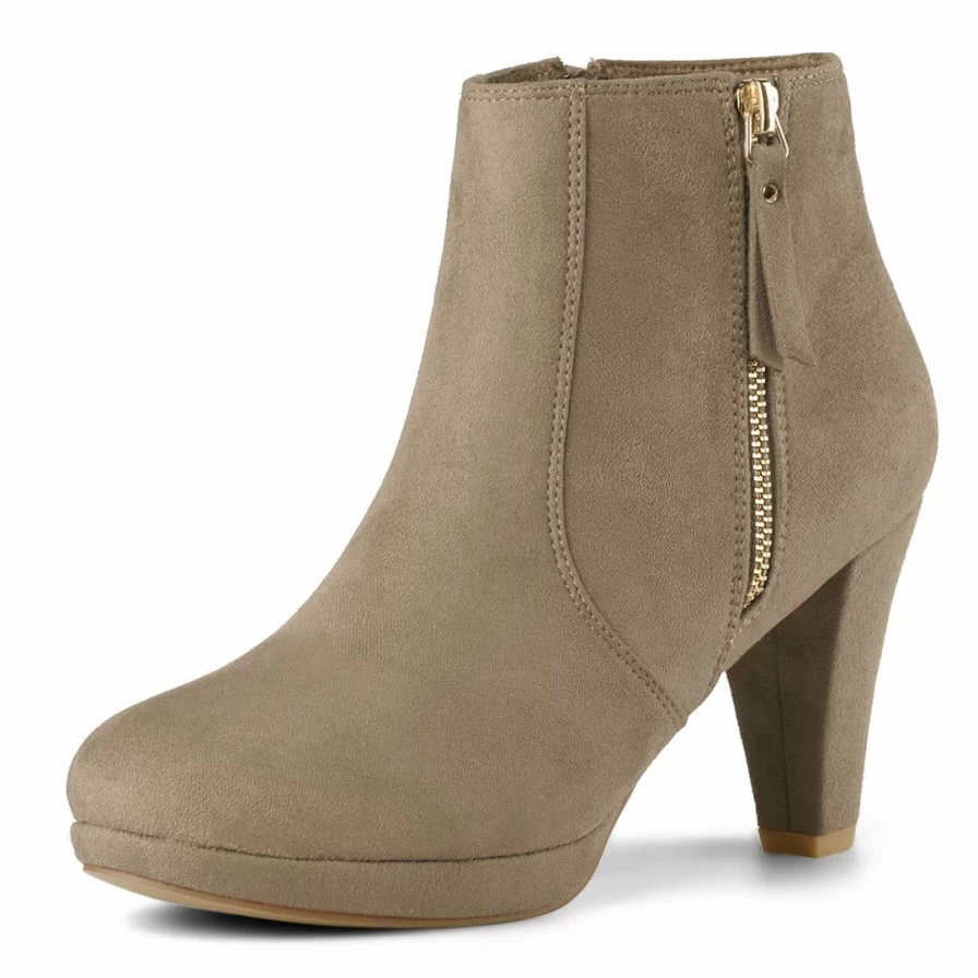 Women's Chunky Heel Ankle Booties with Side Zip and Low Platform