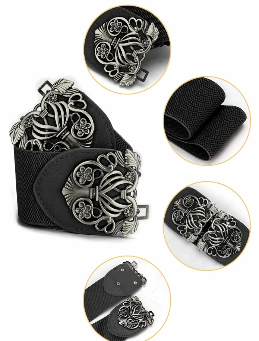 "Stylish Elastic Stretch Waist Belt with Interlocking Metal Buckle for Women - Adjustable Cinch Waistband"