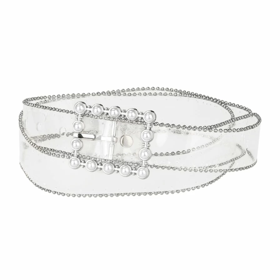 Women's Clear Waist Belt for Jeans & Trousers with Rectangle Buckle - Fashion Transparent Accessory