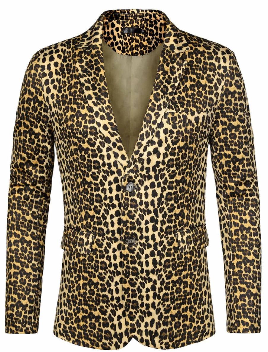 Men's Vintage Leopard Print Slim Fit Blazer Jacket with Notched Lapel - Stylish Fashion Coat