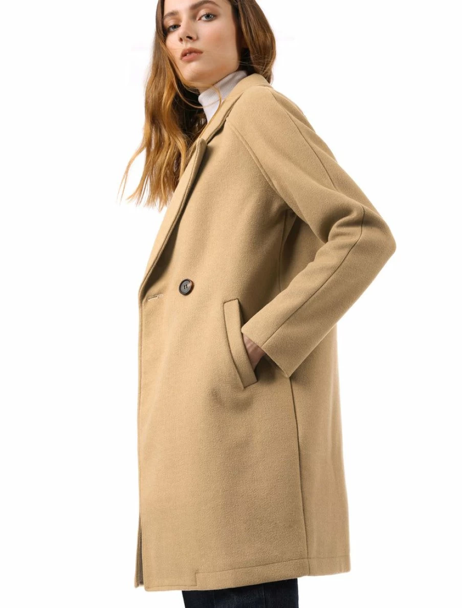 Double Breasted Notch Lapel Wool Blend Coat with Raglan Sleeves for Women