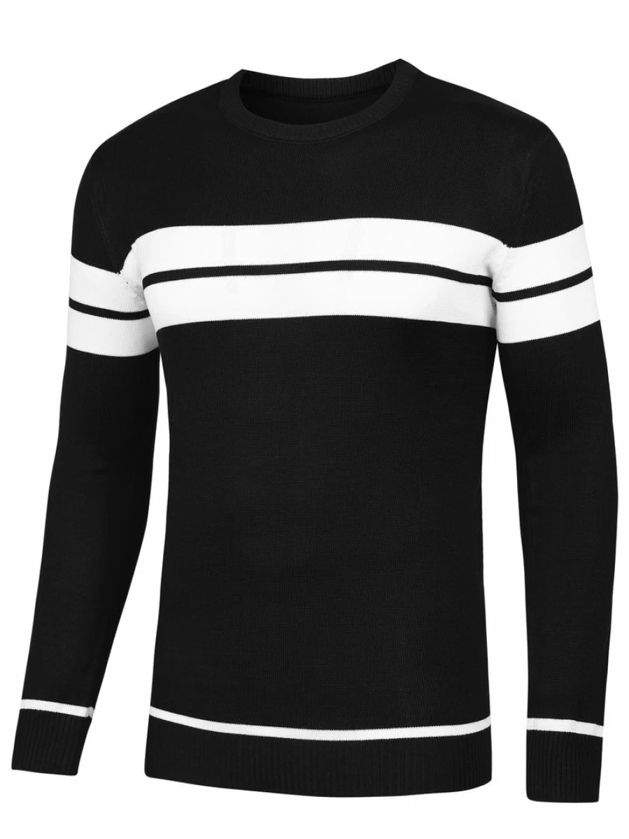 Men's Color Block Knit Sweater Casual Crew Neck Long Sleeve Pullover