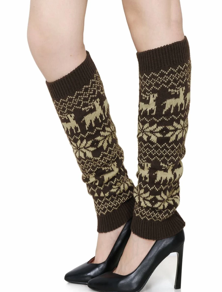 Women's Knit Leg Warmers with Elastic Cuffs - Snowflake & Deer Pattern Knee High Pair for Winter Warmth