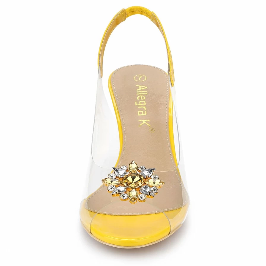 Women's Rhinestone Clear Wedge Heel Sandals - Sparkling Transparent Summer Dress Shoes