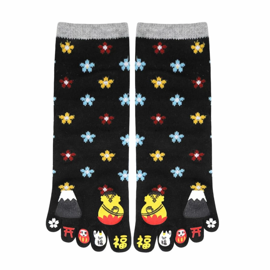 Floral Cartoon Print Stretchy Toe Socks - Comfortable & Fun Design for Women and Men