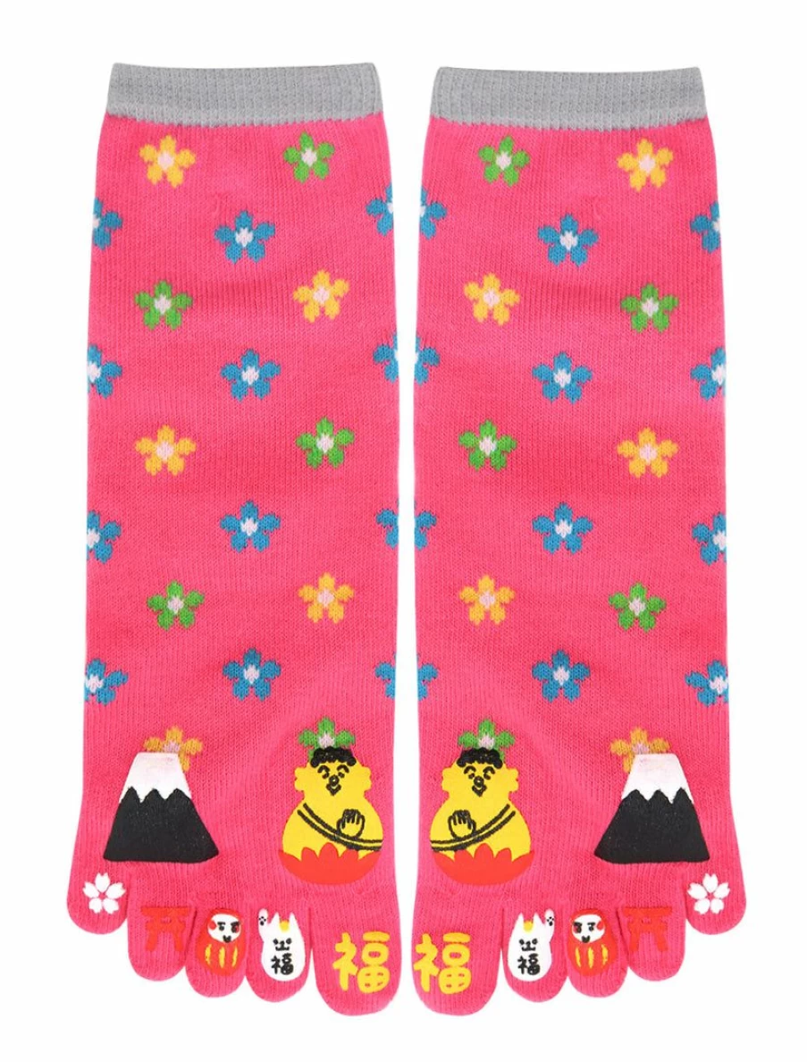 Floral Cartoon Print Stretchy Toe Socks - Comfortable & Fun Design for Women and Men
