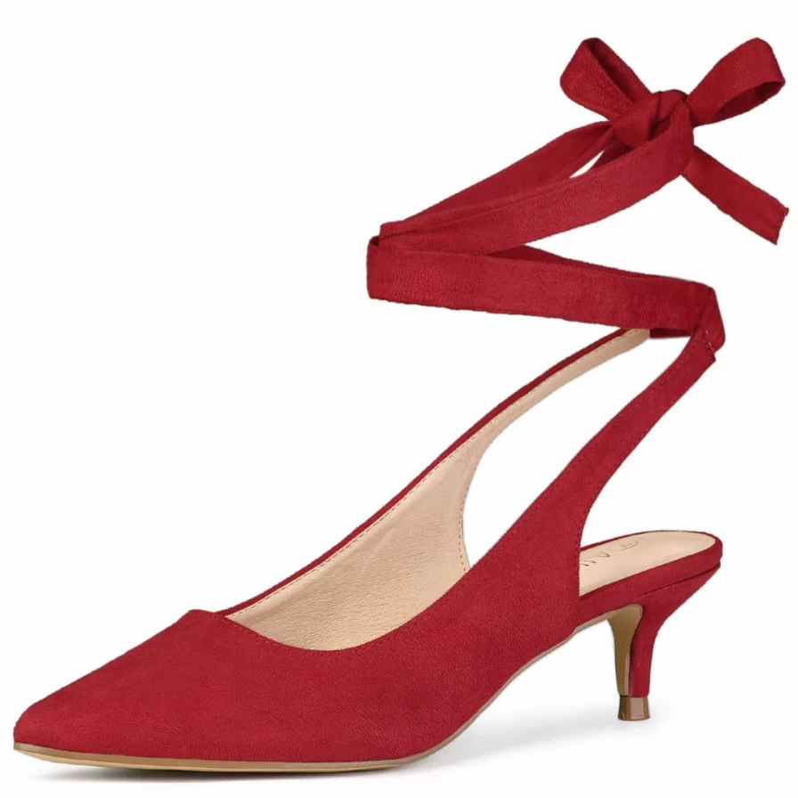 Elegant Women's Pointed Toe Kitten Heel Lace-Up Pumps for Stylish Comfort