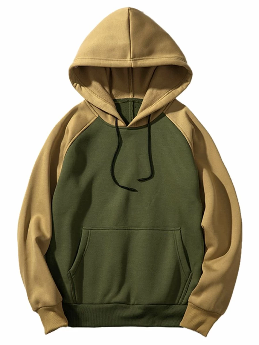 Men's Casual Color Block Hoodie with Pocket - Raglan Long Sleeve Pullover Sweatshirt