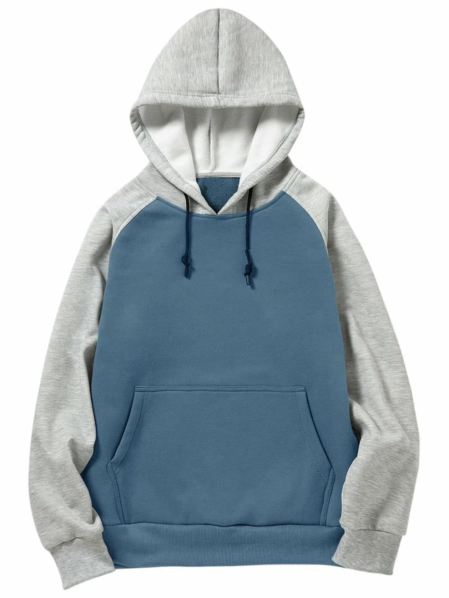 Men's Casual Color Block Hoodie with Pocket - Raglan Long Sleeve Pullover Sweatshirt