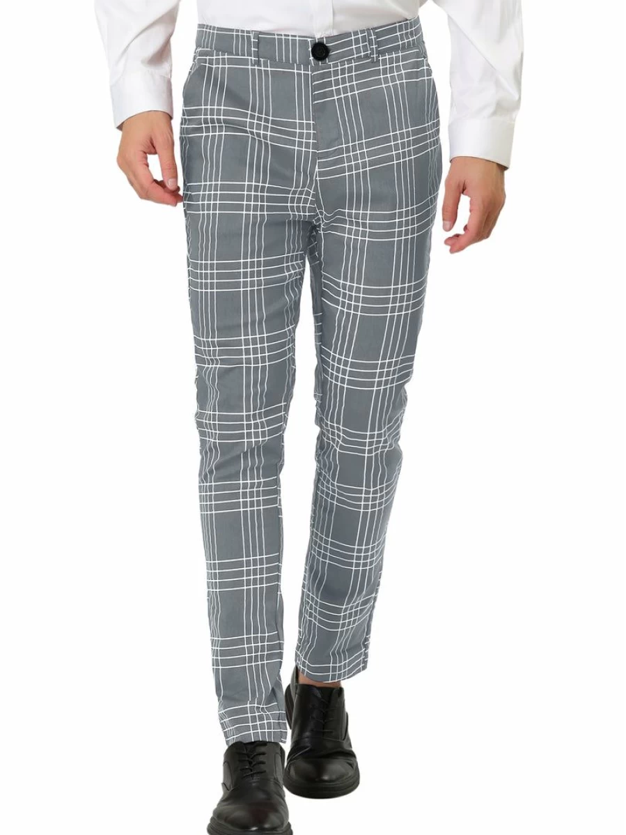 Men's Slim Fit Plaid Dress Pants Formal Checked Business Trousers for Office Wear