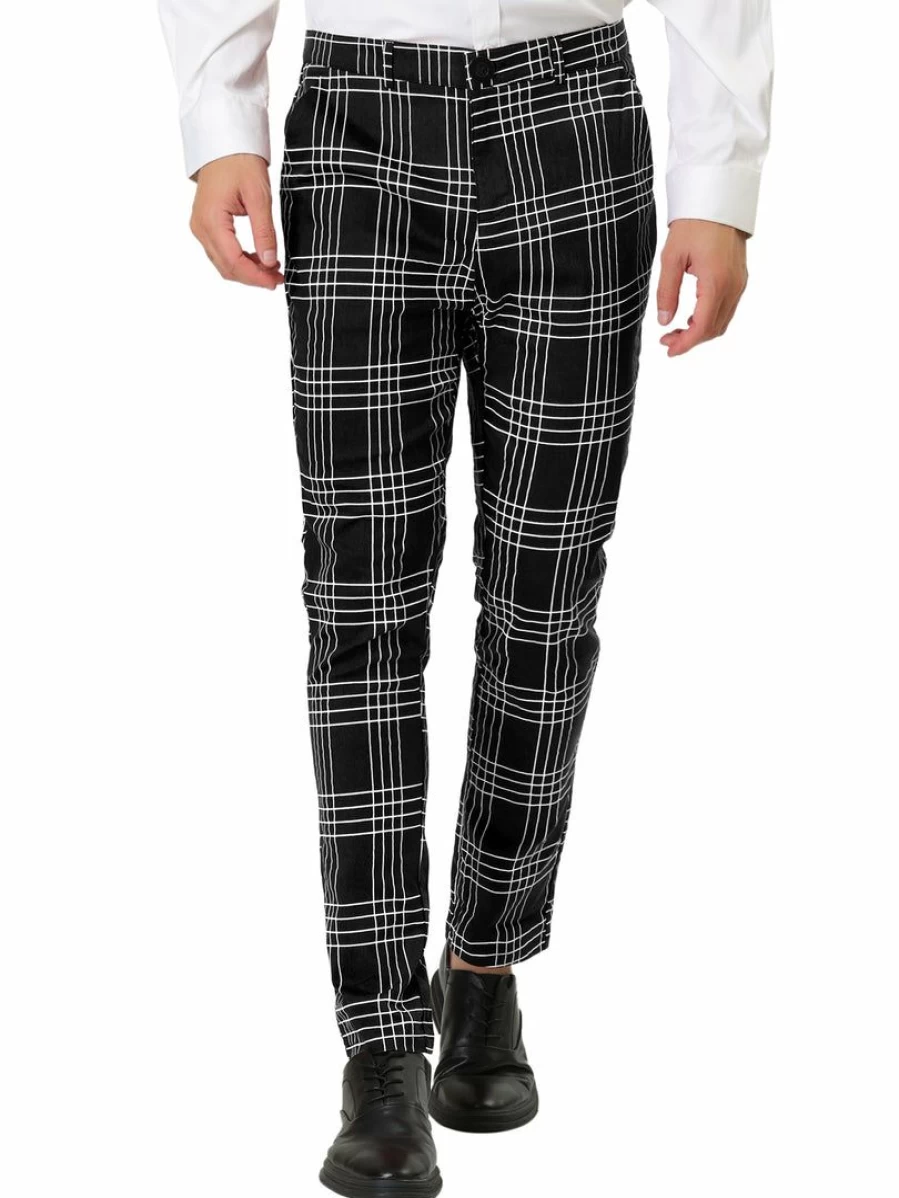 Men's Slim Fit Plaid Dress Pants Formal Checked Business Trousers for Office Wear