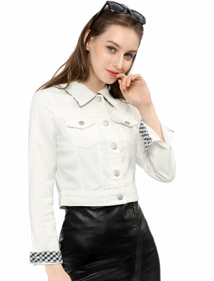 Women's Cropped Shirt Jacket with Contrast Collar and Cuffs - Stylish Casual Outerwear