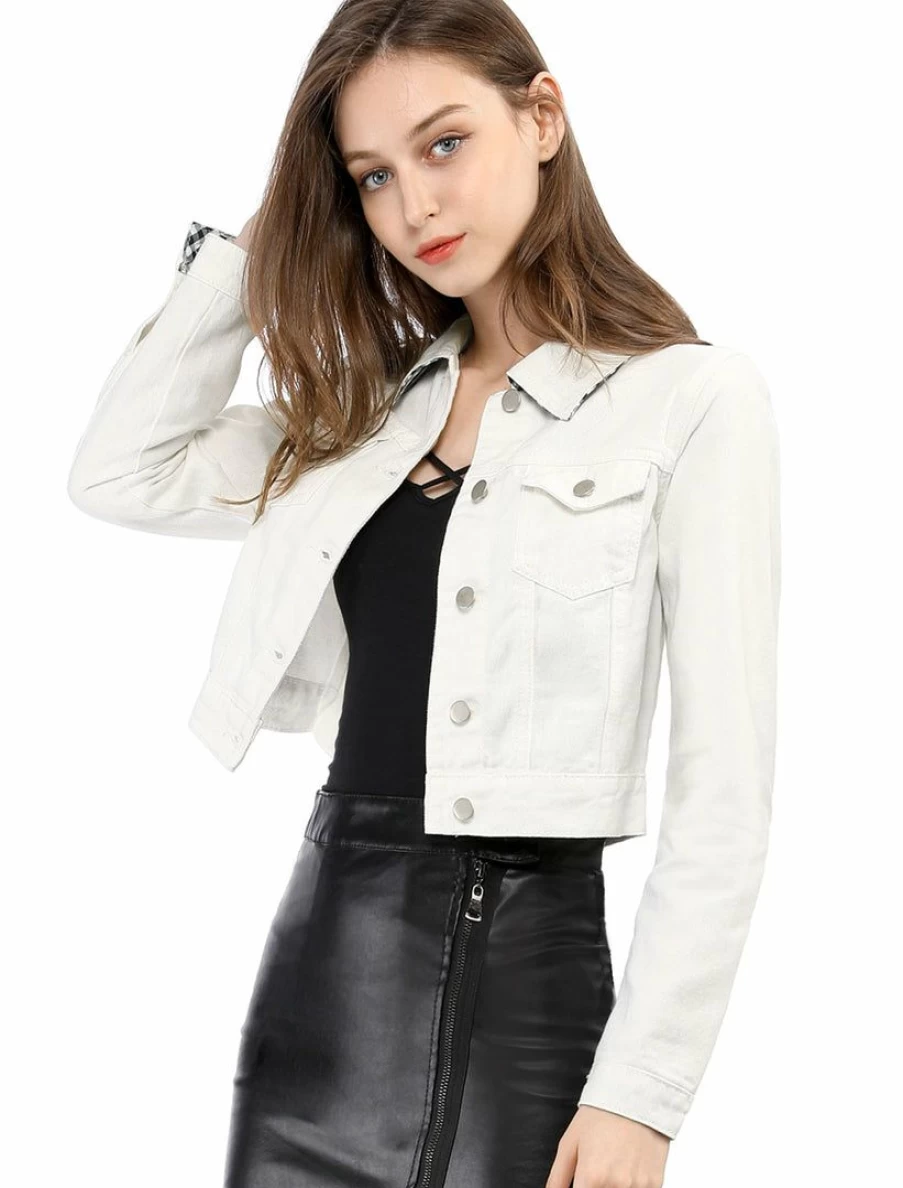 Women's Cropped Shirt Jacket with Contrast Collar and Cuffs - Stylish Casual Outerwear