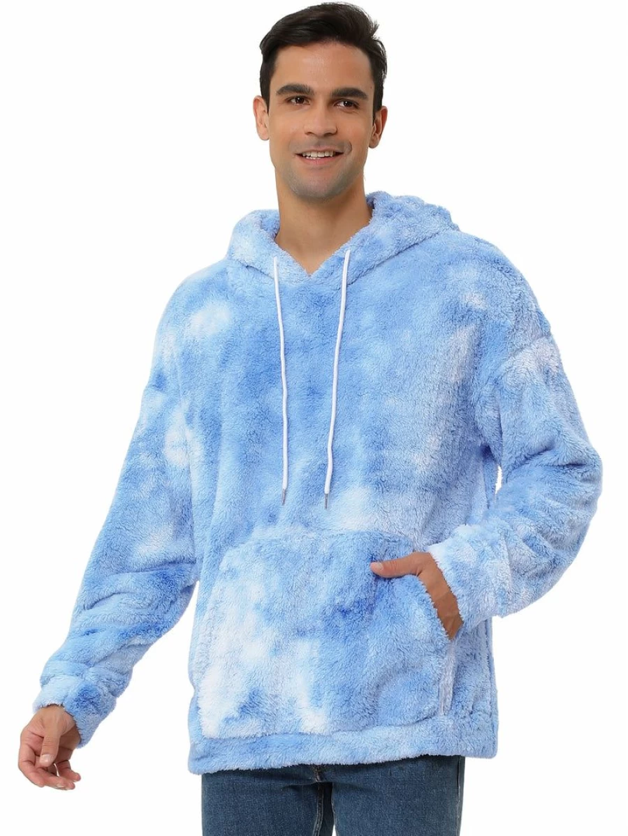 Men's Tie-Dye Sherpa Fleece Hoodie - Drawstring Pullover Sweatshirt with Printed Design