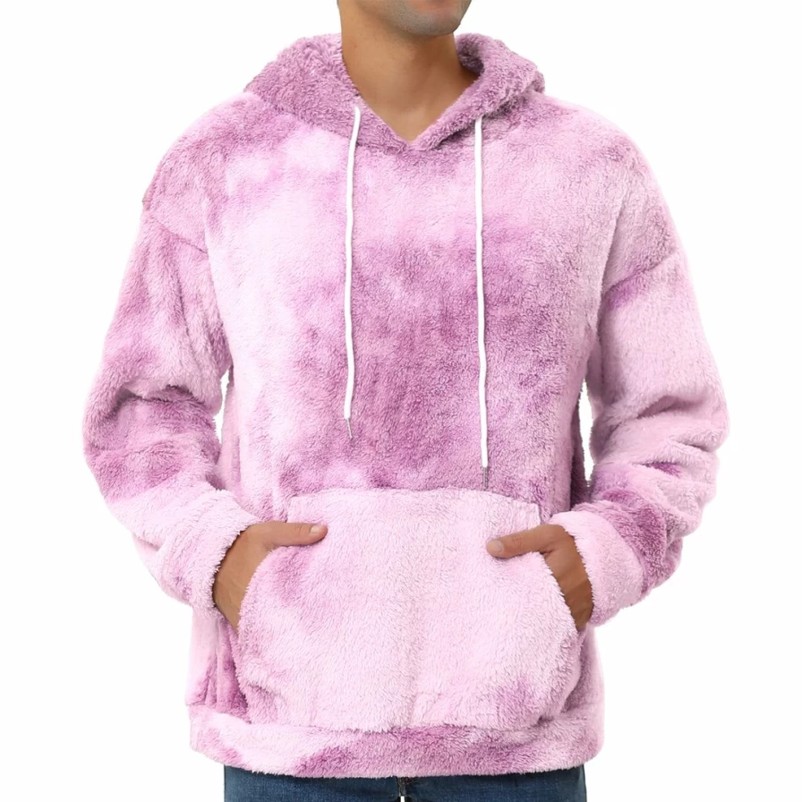 Men's Tie-Dye Sherpa Fleece Hoodie - Drawstring Pullover Sweatshirt with Printed Design
