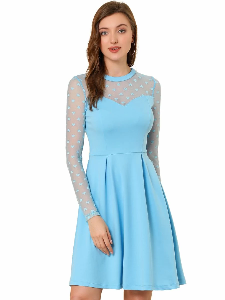 Women's Polka Dot Mesh Party Dress with Heart Details for Casual and Evening Wear