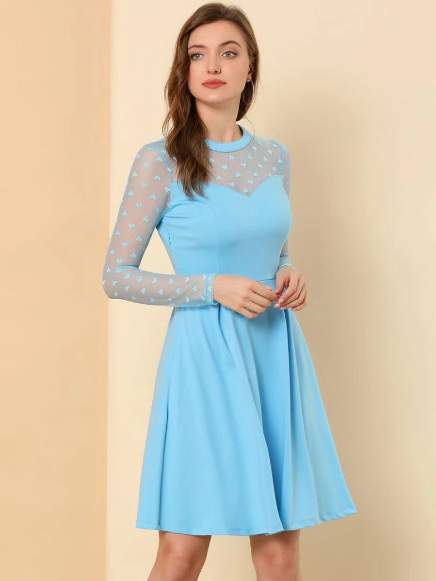 Women's Polka Dot Mesh Party Dress with Heart Details for Casual and Evening Wear