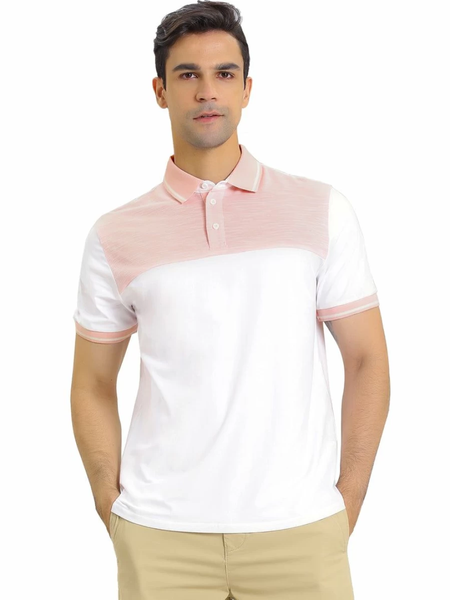 Men's Casual Summer Color Block Polo Shirt - Short Sleeve Cotton Golf T-Shirt for Men