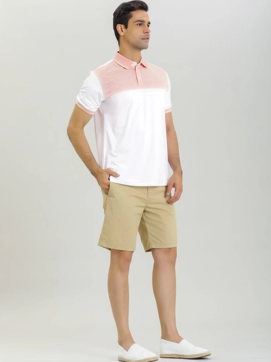 Men's Casual Summer Color Block Polo Shirt - Short Sleeve Cotton Golf T-Shirt for Men