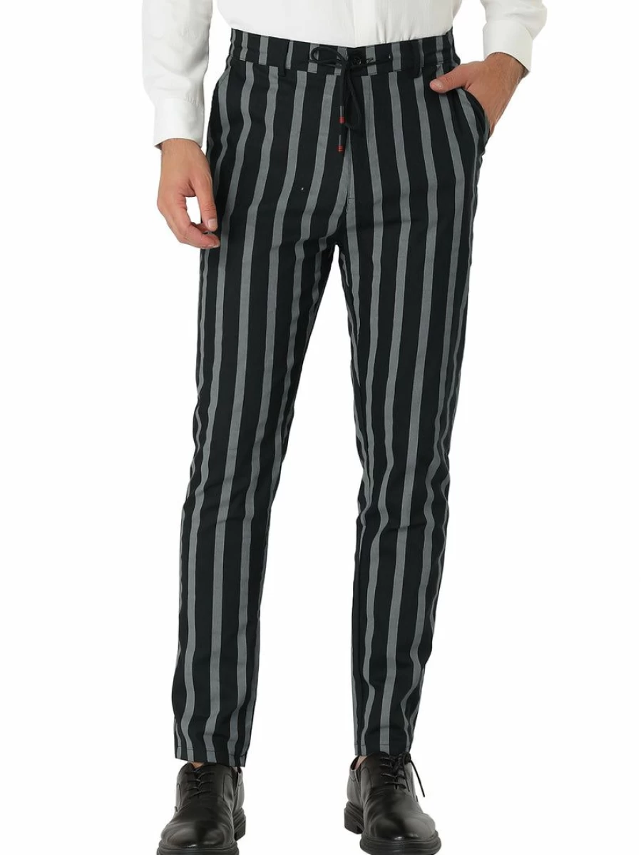 Men's Slim Fit Casual Striped Dress Pants Flat Front Contrast Color Suit Trousers