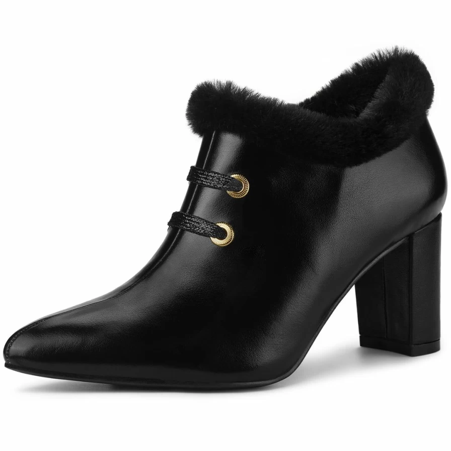 Women's Lace-Up Ankle Booties with Pointed Toe and Block Heel - Stylish Casual & Dressy Footwear