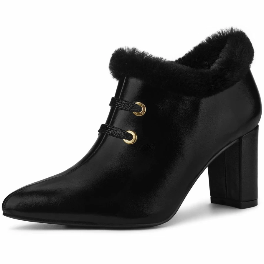 Women's Lace-Up Ankle Booties with Pointed Toe and Block Heel - Stylish Casual & Dressy Footwear