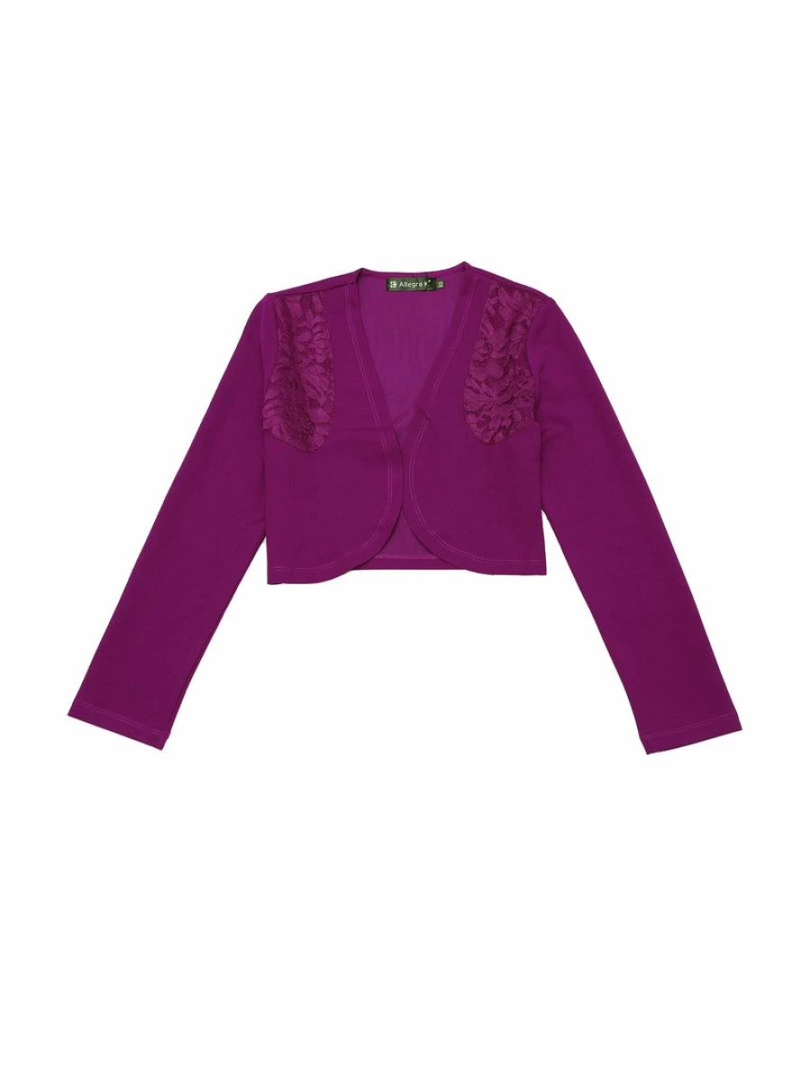 Women's Elegant Floral Lace Crop Cardigan Long Sleeve Knit Shrug Top